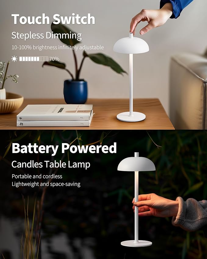 Cordless LED Table Lamp Set of 2, Modern Portable Desk Lamp, 3 Color Stepless Dimming Built-in Rechargeable Battery Lights, for Bedroom, Patio, Outdoor, Restaurant, Bedside Night Lamp(White) - LeafyLoom