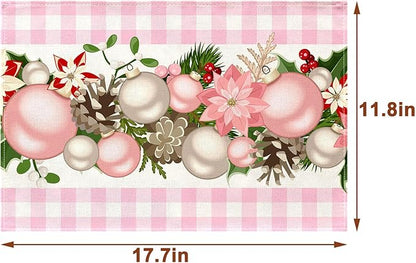 Nepnuser Pink and White Gingham Christmas Placemats Set of 4 Buffalo Check Plaid Xmas Decoration for Home Kitchen Dining Table Decoration Nepnuser