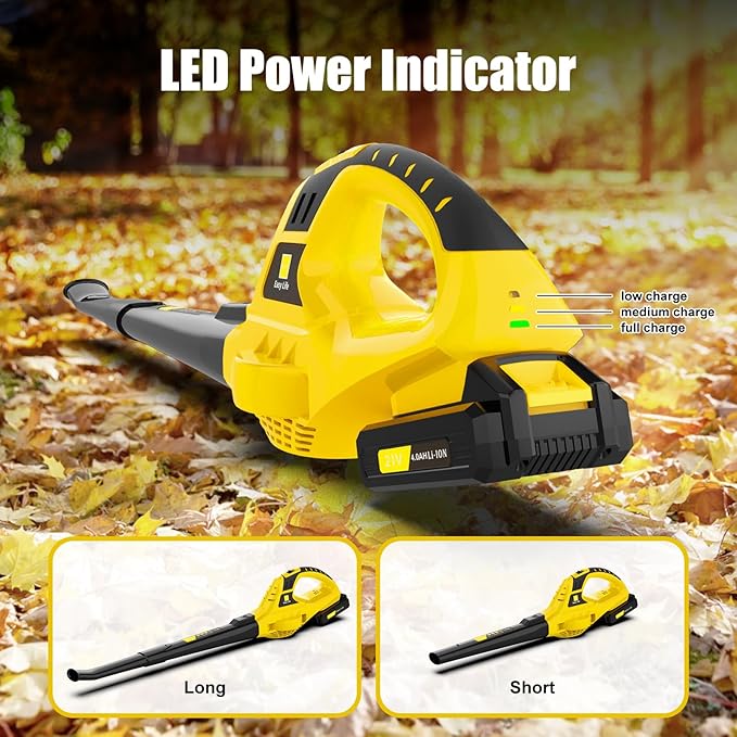 Leaf Blower Cordless,4.0 Ah 21V Handheld Electric Leaf Blower with Battery and Fast Charger, 2 Speed Mode, Lightweight Battery Powered Leaf Blowers for Lawn Care, Patio, Yard, Sidewalk - LeafyLoom