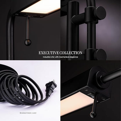 O'Bright Aurora LED Pharmacy Desk Lamp - Swing Arm, Industrial Design for Reading, Crafting, Work,10W LED, Adjustable Height 18.5-24.5 inches - Ideal for Living Room, Bedside, Office - Black - LeafyLoom