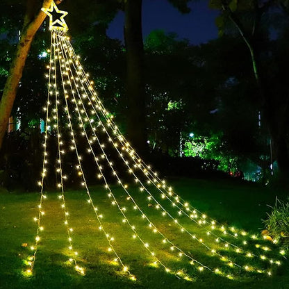 PUHONG Christmas Decoration Outdoor Star String Lights,16.4Ft Christmas Tree Toppers Lights 320 LED 8 Memory Modes with 14" Lighted Star for Halloween Christmas New Year Holiday Birthday(Warm White) PUHONG