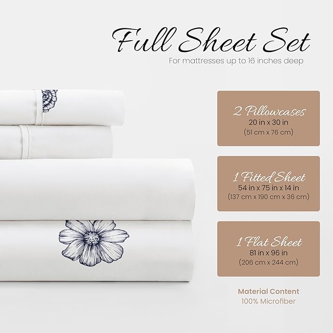 Linen Market 4 Piece Full Bedding Sheet Set (Navy Blue Flowers) - Sleep Better Than Ever with These Ultra-Soft & Cooling Bed Sheets for Your Full Size Bed - Deep Pocket Fits 16" Mattress - LeafyLoom