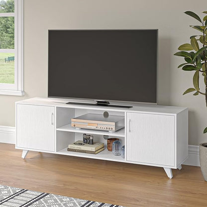 Panana TV Stand, Entertainment Center with 2 Doors and 2 Cubby Storages Cabinets for up to 65 inch for Living Room Bedroom (White, 53.5 inch) - LeafyLoom