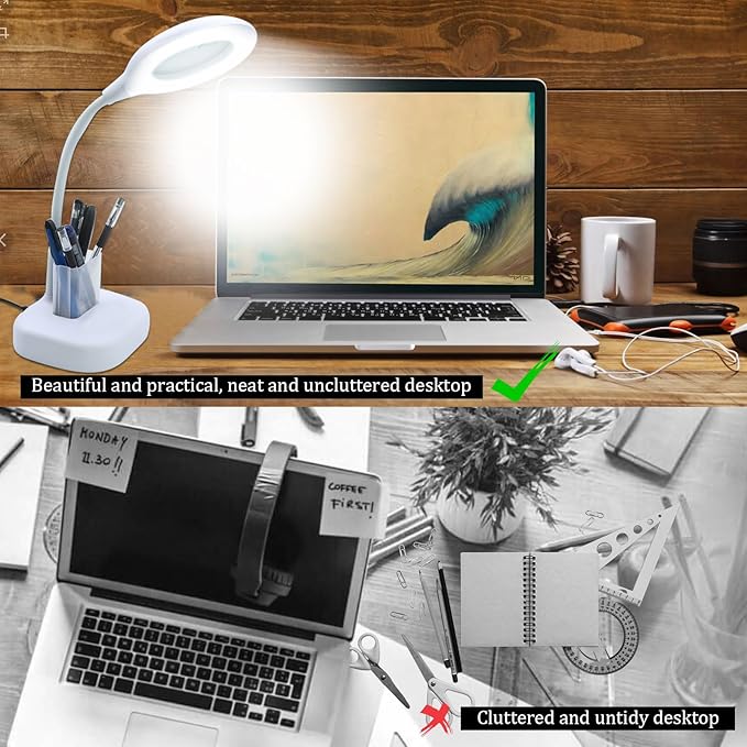 5X Magnifying Glass Lamp, 2-in-1 Magnifier Light, 36 Beads Desk Lighted and 10X Magnifiers Lamps Flexible Gooseneck Stand LED Desk Magnifiers Glass with Light Hands Free for Craft Reading - LeafyLoom