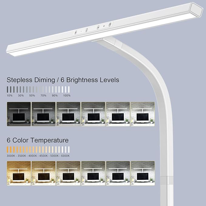 EppieBasic LED Desk Lamp, 24W Architect Clamp Task Table Lamp, Office Desk Lamp Super Bright Extra Wide Area Drafting Work Light,6 Color Modes and Stepless Dimming for Workbench, Reading, Monitor - LeafyLoom