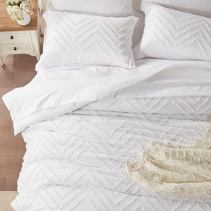 Anluoer Full Comforter Set, White Tufted Bed in a Bag 7 Pieces with comforters and sheets, All Season Bedding Sets with 1 Comforter, 2 PillowShams, 2 Pillowcases, 1 Flat Sheet, 1 Fitted Sheet - LeafyLoom