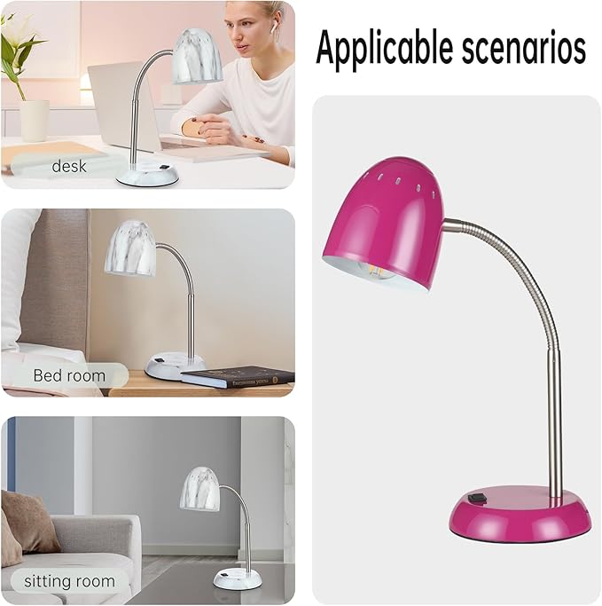 Eye-Caring Table Lamp of Simple Designs Home E26 Led Screw Basic Metal Desk Lamp with Flexible Gooseneck Hose Neck Study Lamp for Bedroom Office Living Room Convenient On/Off Switch (Purple) - LeafyLoom