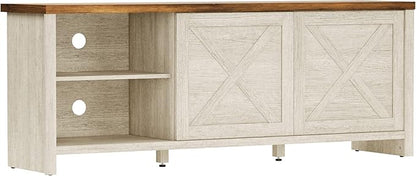 Hillsdale Columbus Wood Entertainment Console, 64 Inch, White Oak with Walnut Top - LeafyLoom