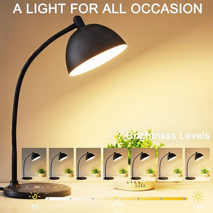 BOHON Desk Lamp, LED Desk Lamp with USB Charging Port, Wireless Charger Desk Light for Home Office, 5 Colors 7 Levels Brightness, Touch Table Lamp for Bedroom Bedside College Dorm Reading, Black - LeafyLoom