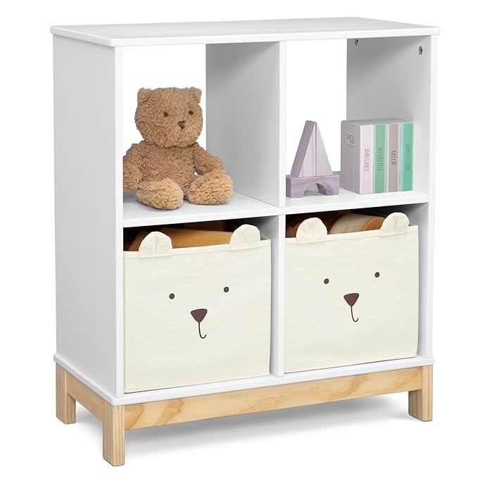 Delta Children babyGap Charlie 6-in-1 Convertible Crib + Brannan Bear Bookcase with Bins + Brannan Bear Wall Shelf with 4 Hooks, Bianca White (Bundle) - LeafyLoom