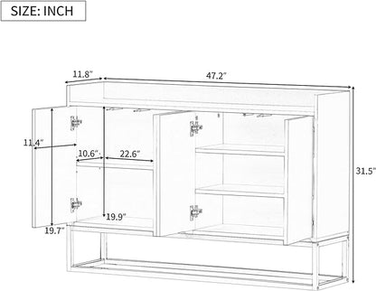 Sideboard Buffet Cabinet with Large Storage Space,Modern Particle Board Kitchen Console Table,W/ 4 Doors and Gold Metal Legs,Dining Room,Entryway,White, 47.2" - LeafyLoom