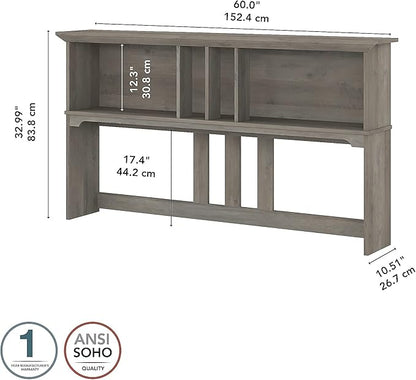 Bush Furniture Salinas Hutch, Desk Attachment with Shelf Storage for Home Office, 60W, Driftwood Gray - LeafyLoom