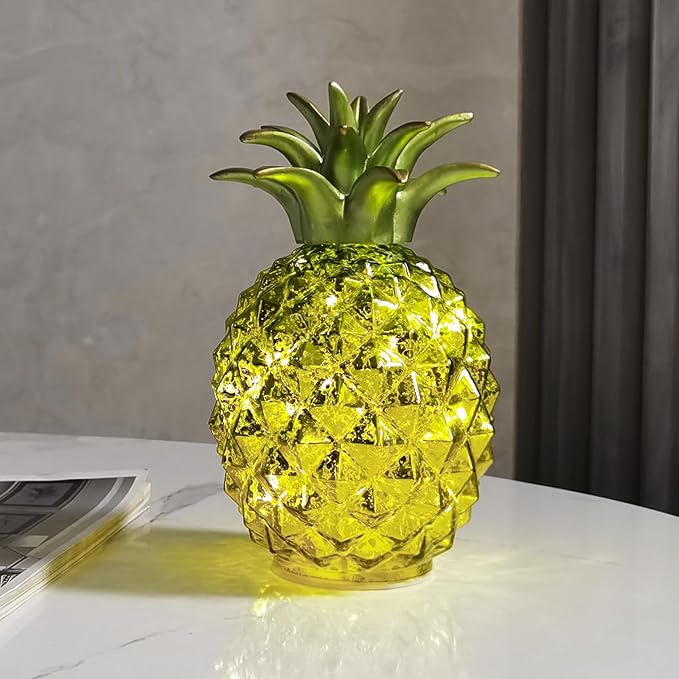 Life has light，Mercury Glass Pineapple lamp, Night Light with Timer, Glass Desk lamp for Bedroom, Dressing Table, Living Room, Children's Room, Coffee Table, Holiday Decoration, Gifts for Women. - LeafyLoom