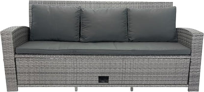 5 Pieces Outdoor Rattan Patio Furniture Sectional, Seater Conversation Set with 3 Storage Under Seat Wicker + Dark Cushion for Backyard, Deck, Poolside, Zl-Grey - LeafyLoom