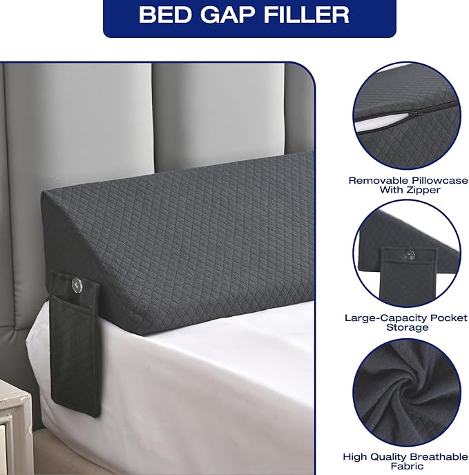 Twin Bed Wedge Pillow for Headboard Gap Filler Pillow Plus (0-8")Mattress Wedge Gap Filler Twin Between Wall and Mattress,for College Dorm,Sleeping Backrest Headboard Pillow Dark Grey(39"x6"x10") - LeafyLoom