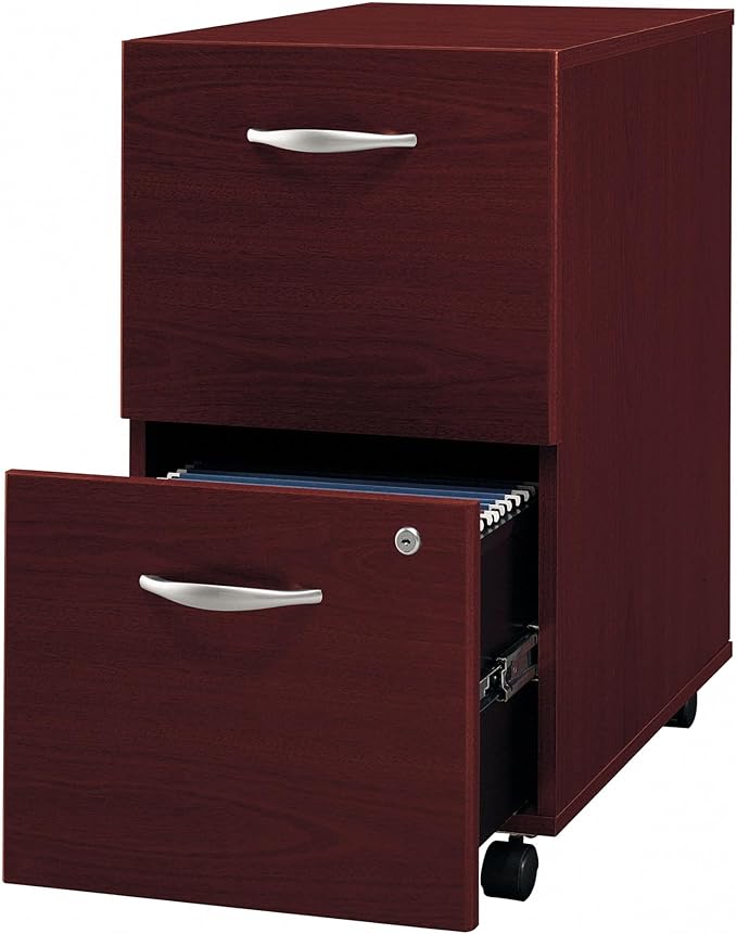 Bush Business Furniture Series C 2 Drawer Rolling File Cabinet in Mahogany - Assembled, Mobile Document Storage for Home or Professional Office - LeafyLoom