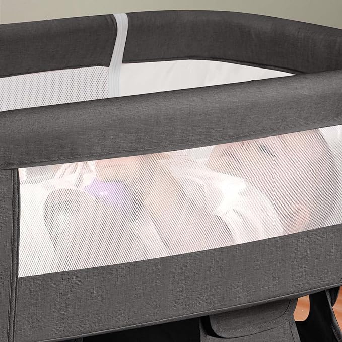 Bedside Crib,3 in 1 Baby Crib Adjustable Portable Bed for Infant,Baby Bassinet with Mosquito net Baby Newborn Must Have Bed,Grey - LeafyLoom