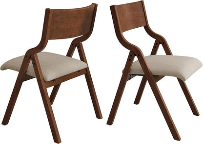 Ball & Cast Padded Folding Chairs 2 Pack,Solid Wood Frame,18" Seat Height,Space Saving,Easy to CarrySuitable for dining room, bedroom and outdoor, Walnut - LeafyLoom