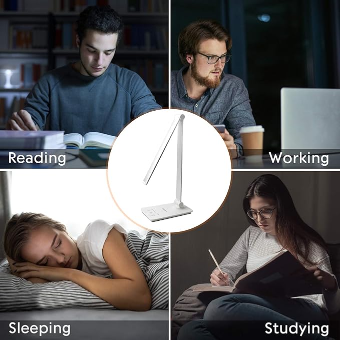 Desk Lamp, Desk Light, Dimmable Table Lamp, 7W, 5 Color Modes, 6 Brightness Levels, Touch Control, Memory Function, LED Foldable Led Lamp for Reading, Working, Office, Study (Silver) - LeafyLoom