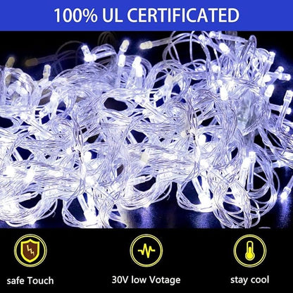 PUHONG Christmas Decoration Star Lights Outdoor,320 LED 16.4Ft Christmas String Lights[8 Modes & Waterproof] for Halloween Xmas New Year Holiday(Iron) (White) PUHONG