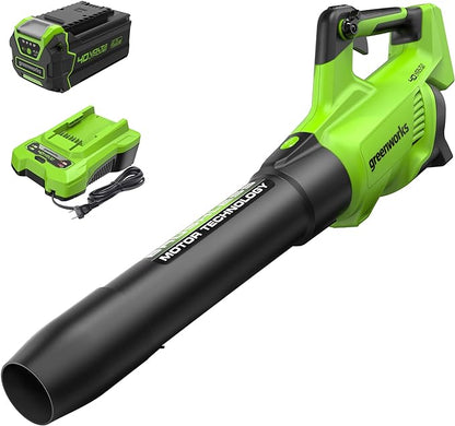 Greenworks 40V (130 MPH / 550 CFM / 75+ Compatible Tools) Cordless Brushless Axial Leaf Blower, 4.0Ah Battery and Charger Included - LeafyLoom