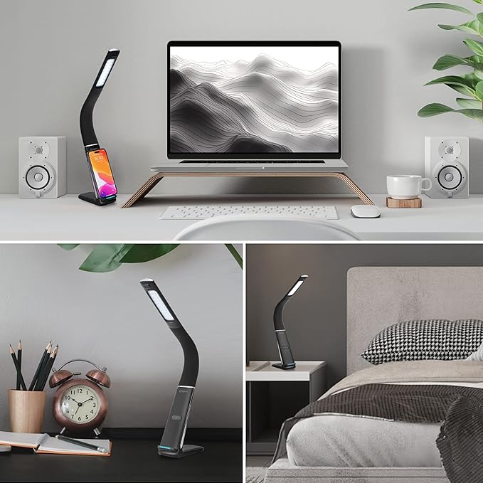 LED Desk Lamp with Wireless Charger, USB Charging Port, Stepless dimmable brightness, Natural Lights, Desk Lamps for Home Office, Table Lamp Eye Caring Reading Light, Gesture Control desk light - LeafyLoom