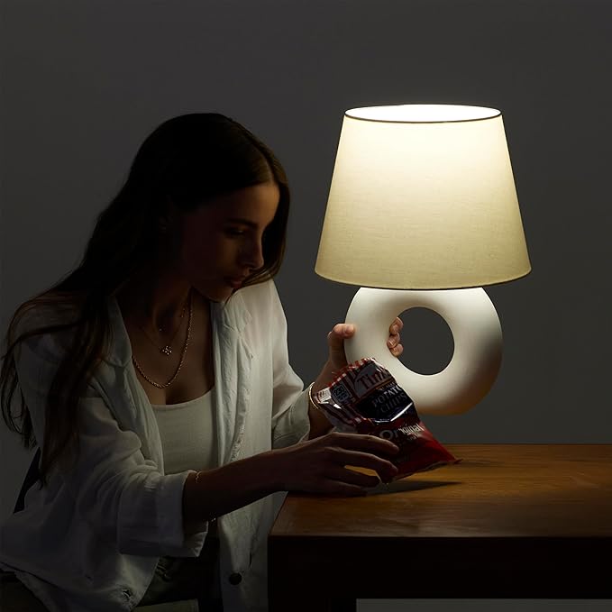 Brightech Chloe LED Table Lamp - Unique Modern Ceramic Lamp for Bedroom, Bedside, Desk - Cozy Night Light with Soft White Light for Living Room, Home Office - LeafyLoom