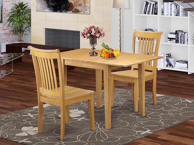 East West Furniture NDPO3-OAK-W Norden 3 Piece Kitchen Set Contains a Rectangle Dining Room Table with Dropleaf and 2 Solid Wood Seat Chairs, 30x48 Inch, Oak - LeafyLoom