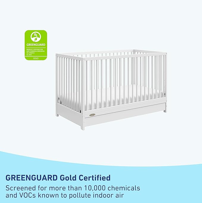 Graco Teddi 5-in-1 Convertible Crib with Drawer (White) – GREENGUARD Gold Certified, Crib with Drawer Combo, Full-Size Nursery Storage Drawer, Converts to Toddler Bed, Daybed and Full-Size Bed - LeafyLoom