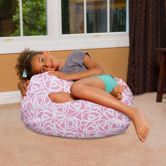 Posh Creations Bean Bag Chair for Kids, Teens, and Adults Includes Removable and Machine Washable Cover, Canvas Roses Pink, 27in - Medium - LeafyLoom