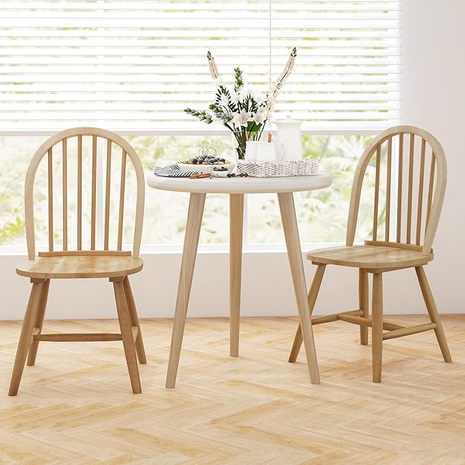 HAPPYGRILL 2 Pieces Wooden Dining Chairs Set, Vintage Armless Windsor Chairs, Kitchen Dining Chairs with Backrest, Natural - LeafyLoom