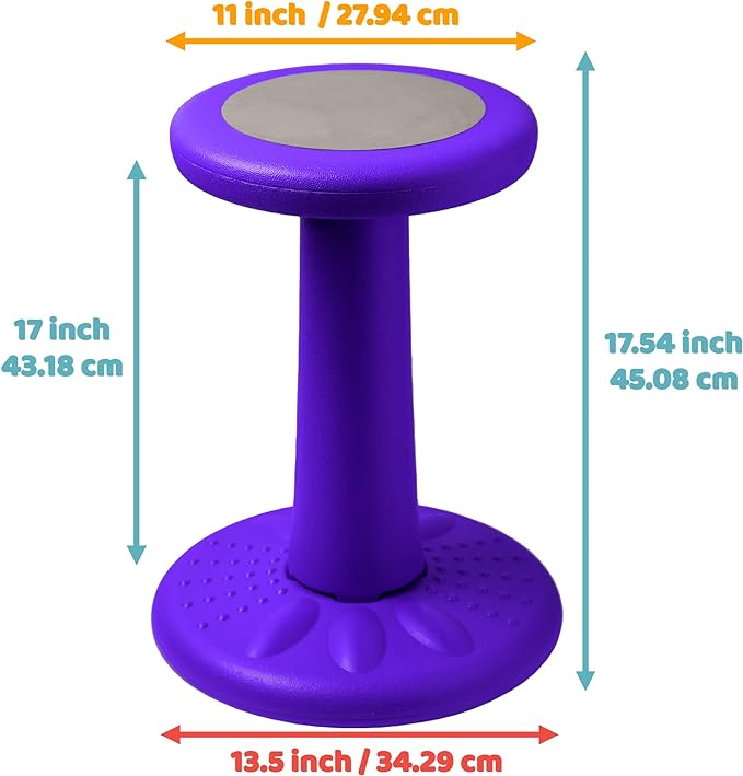 Studico ActiveChairs Kids Wobble Chair, Flexible Elementary Classroom Seating, Improves Focus, Posture and Helps ADHD/ADD, Sensory Desk Chairs, Pre-Teen 17.75" Active Fidget Chairs, Ages 7-12, Purple - LeafyLoom