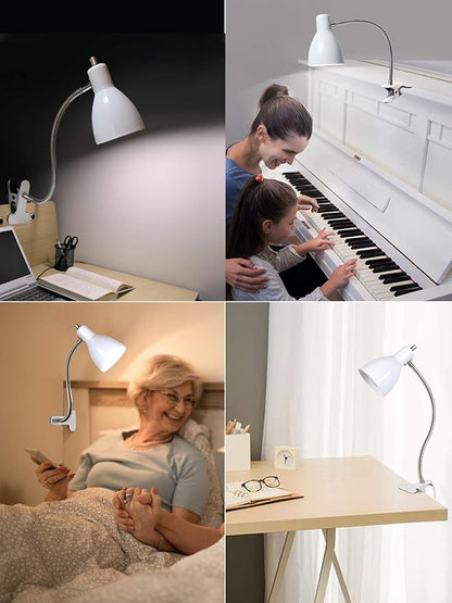 Desk lamp Eye-Caring Table Lamps, 360°Rotation Gooseneck Clip on Lamp Reading Light Portable Reading Book Light, Clamp Light, Study Desk Lamps for Bedroom and Office Home Lighting (White) - LeafyLoom