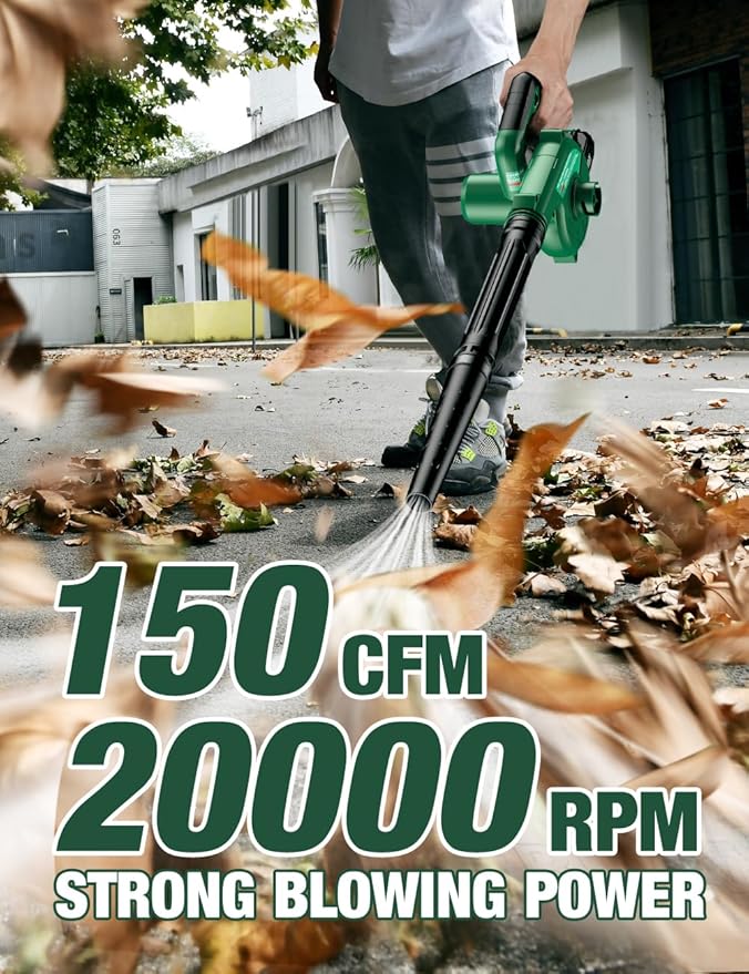 K I M O. Cordless Leaf Blower Vacuum Combo 4 IN 1, 3 Nozzles for Inflation & Compression,3 Modes & Variable Speed, 20000RPM 150MPH, 2X2.0Ah Battery, Extended Tube, Mini Leaf Blowers for Lawn Care|Yard - LeafyLoom