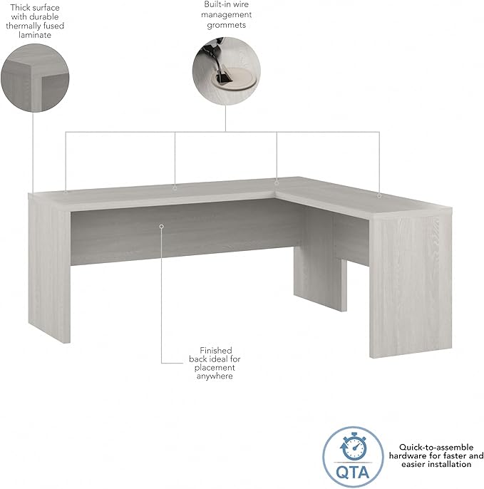 Bush Business Furniture Echo L Shaped Computer Desk, 72W, Gray Sand - LeafyLoom