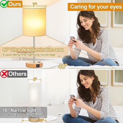 𝟮𝟬𝟮𝟯 𝗡𝗘𝗪 Touch Wood Table Lamps Set of 2, Bedroom Lamps with 2 USB & AC Outlet, 3-Way Dimmable Bedside Nightstand Lamps for Bedroom Living Room Nursery, 800 Lumens 2700K Bulbs Included - LeafyLoom