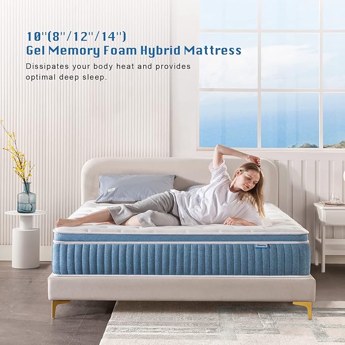 Rimensy King Mattress, 12 Inch Hybrid Mattress in a Box, Gel Foam Mattress, Individually Wrapped Pocket Coils Innerspring Mattress, Support & Pressure Relief, Medium Firm, 76"*80"*12 - LeafyLoom