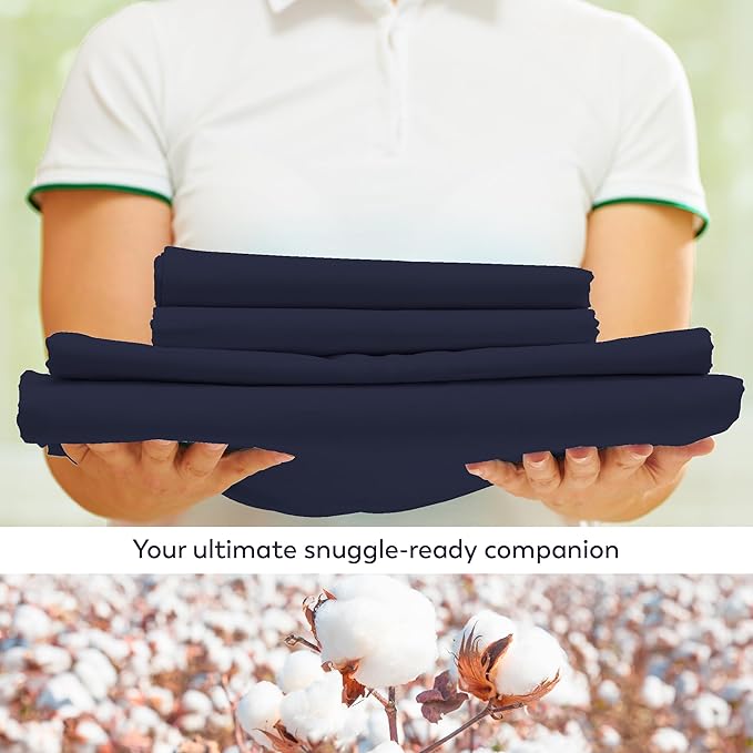 Purity Home Organic 100% Cotton King Size Sheets Set Navy, Percale Weave King Bedding Set, Crisp, Cooling & Breathable Navy Bed Sheets King Size, Fits Mattress Upto 16" Deep Pocket - LeafyLoom