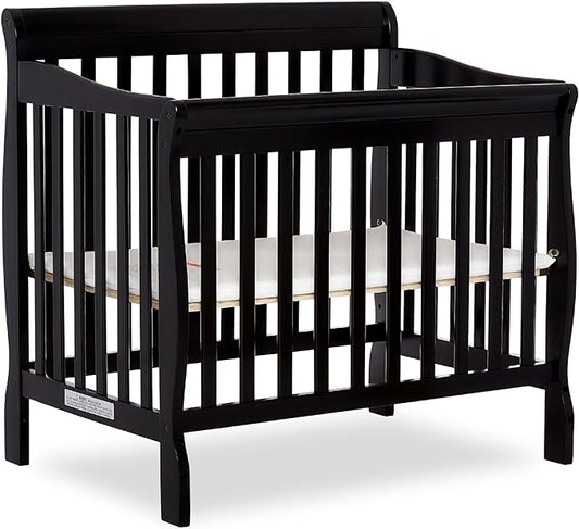 Aden 4-in-1 Convertible Mini Crib In Black, Greenguard Gold Certified, Non-Toxic Finish, New Zealand Pinewood, With 3 Mattress Height Settings - LeafyLoom