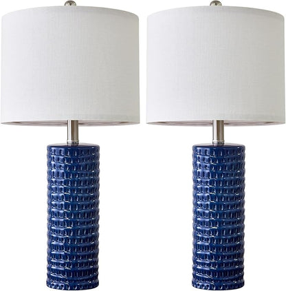 PORTRES 24.75" Modern Accent Ceramic Table Lamp Set of 2 for Bedroom Blue Desk Decor Bedside Lamps for Living Room Study Room Office Dorm Farmhouse Nightstand Lamp End Table Lamps - LeafyLoom