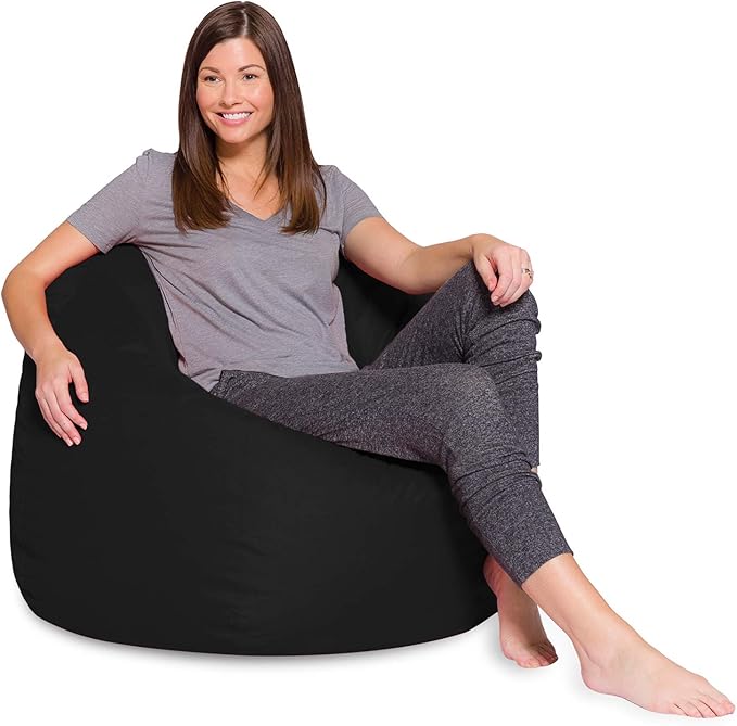 Posh Creations Bean Bag Chair for Kids, Teens, and Adults Includes Removable and Machine Washable Cover, Solid Black, 48in - X-Large - LeafyLoom