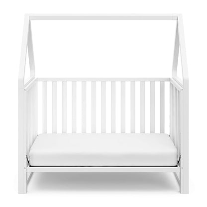 Storkcraft Orchard 5-in-1 Convertible Crib (White) – GREENGUARD Gold Certified, Canopy Style Baby Crib, Converts from Crib to Toddler Bed, Daybed and Full-Size Bed, Fits Standard Crib Mattress - LeafyLoom