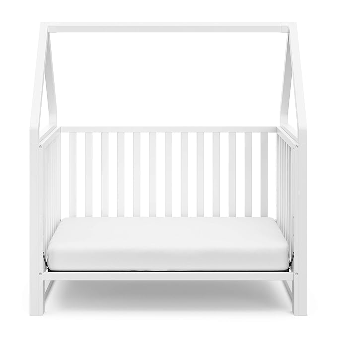 Storkcraft Orchard 5-in-1 Convertible Crib (White) – GREENGUARD Gold Certified, Canopy Style Baby Crib, Converts from Crib to Toddler Bed, Daybed and Full-Size Bed, Fits Standard Crib Mattress - LeafyLoom