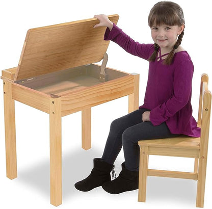 Melissa & Doug Wooden Lift-Top Desk & Chair - Honey - LeafyLoom