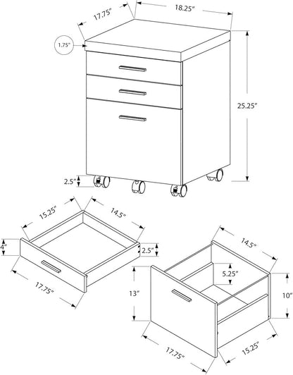 Monarch Specialties I 7051 File Cabinet, Rolling Mobile, Storage Drawers, Printer Stand, Office, Work, Laminate, Grey, White, Contemporary, Modern - LeafyLoom