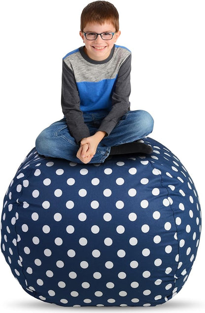 Creative QT Stuff ’n Sit Large 33’’ Bean Bag Storage Cover for Stuffed Animals & Toys – Navy Blue Polka Dot – Toddler & Kids’ Rooms Organizer – Giant Beanbag Great Plush Toy Hammock Alternative - LeafyLoom