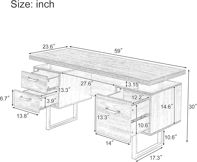 NicBex Laik-DW-00005-DX Desks, 59" W x 23.6" D x 30" H, Brown - LeafyLoom