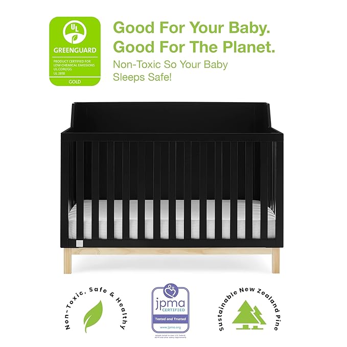 babyGap by Delta Children Oxford 6-in-1 Convertible Crib TrueSleep 2-Stage Deluxe Crib and Toddler Mattress (Bundle), Ebony/Natural - LeafyLoom