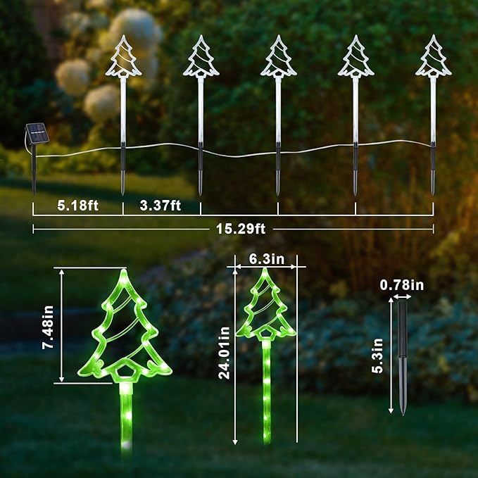 Solar Christmas Garden Lights Outdoor Decorations, 8 Modes Xmas Tree Candy Lights Waterproof Led Garden Stake Lights for Walkway Yard Lawn Porch Holiday Decor 5-Pack BRIGHTDECK