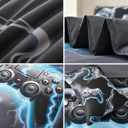 Game Console Twin Comforter Set with Sheets, Microfiber 6 Pcs Bed in A Bag Twin Size Gamer Bedding Set for Boys Kids Teens - LeafyLoom